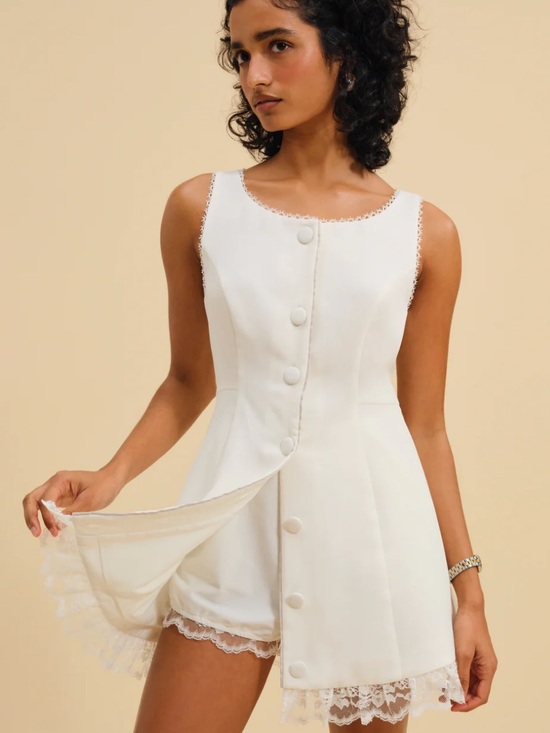 For Love And Lemons Dresses & Skirts - For Love And Lemons Ivory Lace-Trim Button Romper